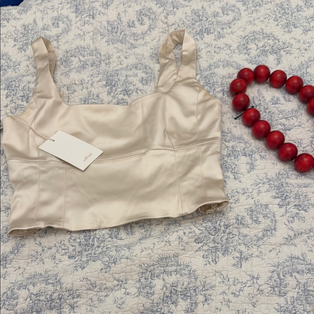 Wilfred Tan Cream Bustier Crop Tank Top